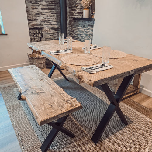 Bench For Dining Table Live / Waney Edge With Metal X Legs