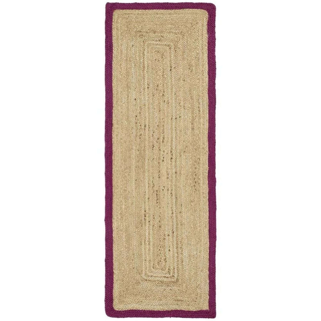 Bordered Raspberry Jute Natural Contemporary Rug