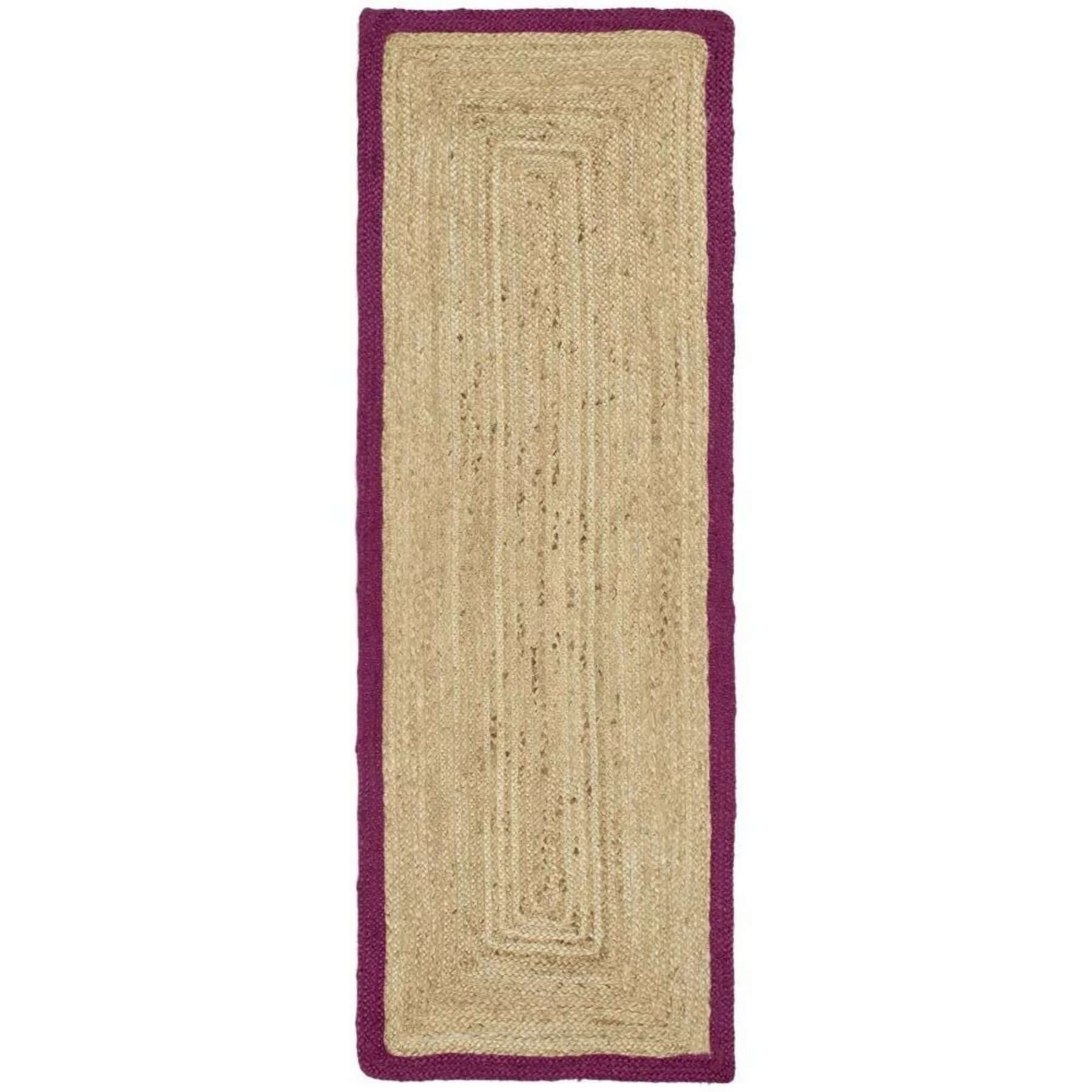 Bordered Raspberry Jute Natural Contemporary Rug