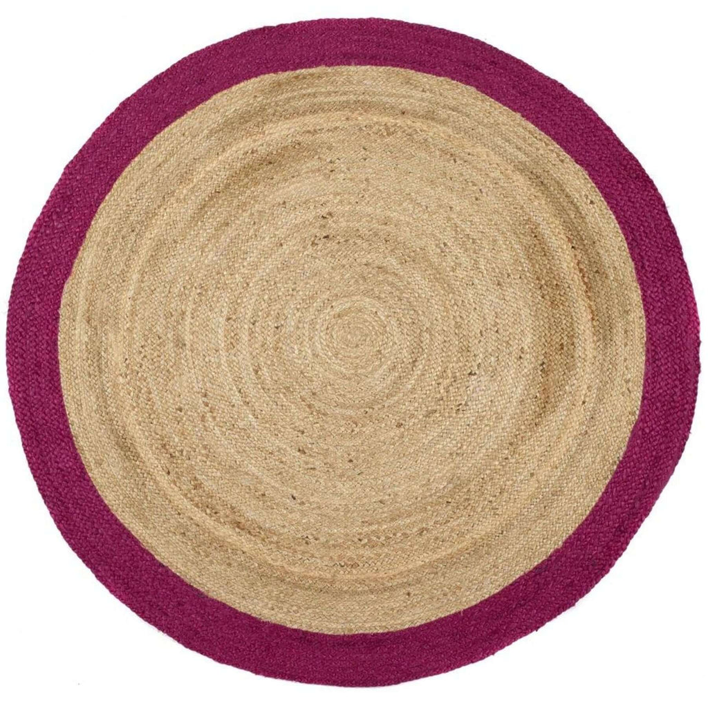 Bordered Raspberry Jute Natural Contemporary Rug