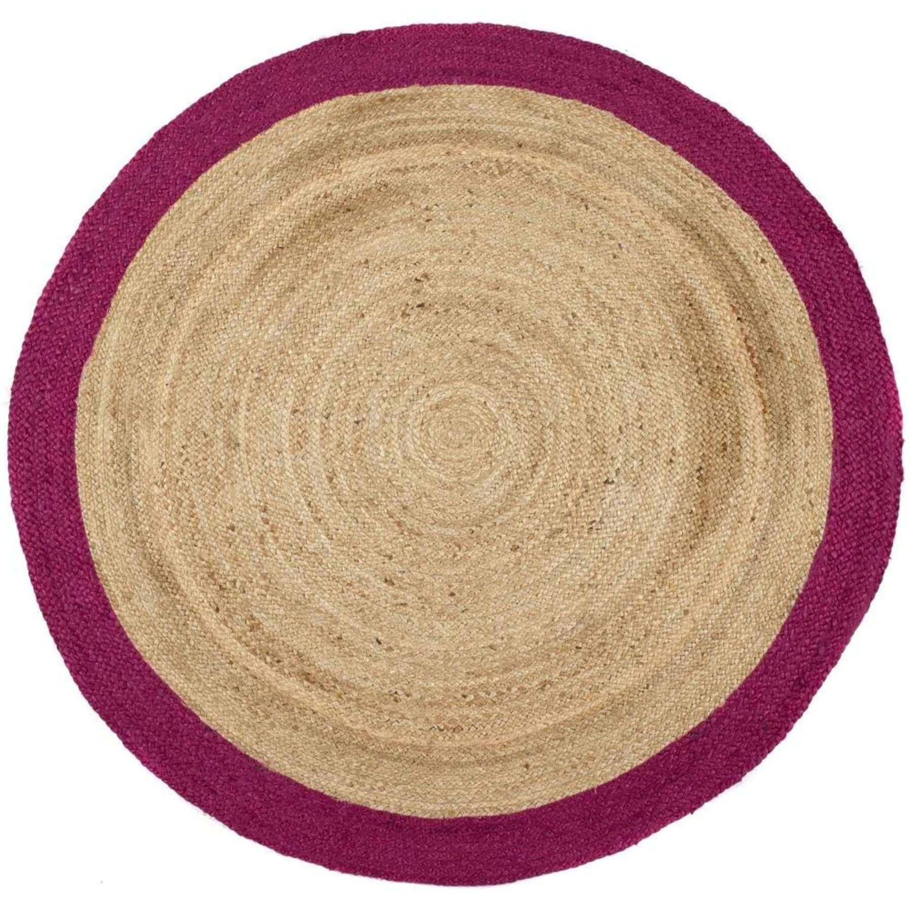 Bordered Raspberry Jute Natural Contemporary Rug