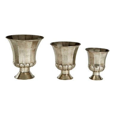 Reza Set Of 3 Antique Silver Planters