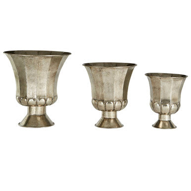 Reza Set Of 3 Antique Silver Planters