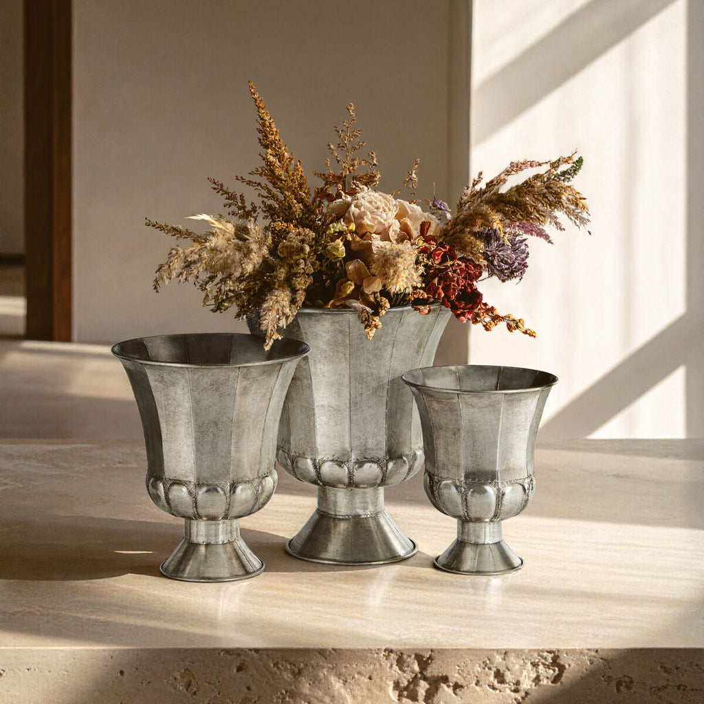 Reza Set Of 3 Antique Silver Planters