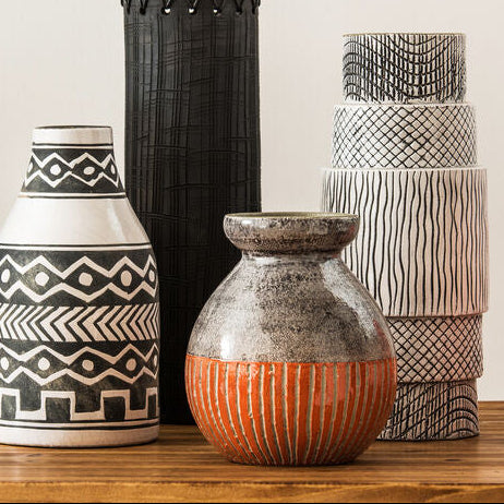 Nova Orange Earthenware Grey Vase