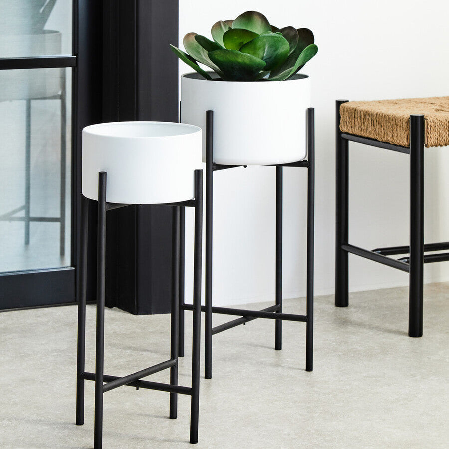 Trosa Small White & Black Floor Standing Planter