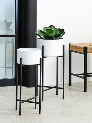 Trosa Small White & Black Floor Standing Planter