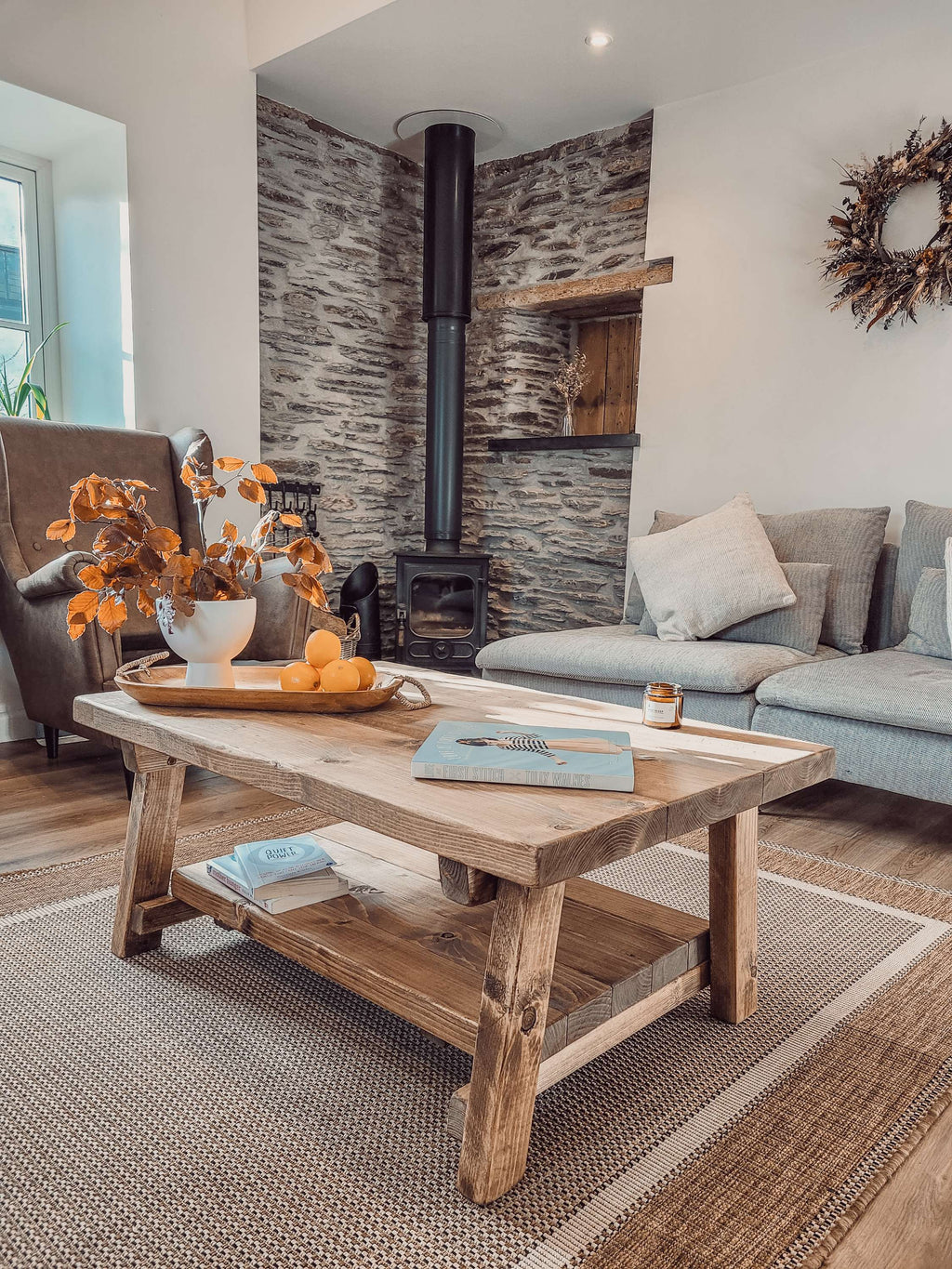 ARBA Rustic Wooden Coffee Table With Shelf