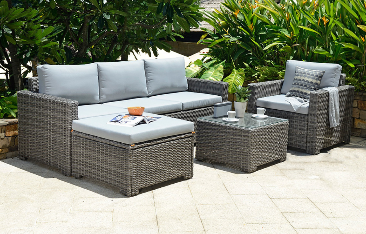 Marbella Grey 5 Seat Chaise Garden Sofa & Armchair Lounge Set