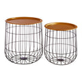 Set Of 2 Brass Top & Black Metal Wire Frame Side Tables, Hege