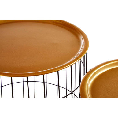 Set Of 2 Brass Top & Black Metal Wire Frame Side Tables, Hege