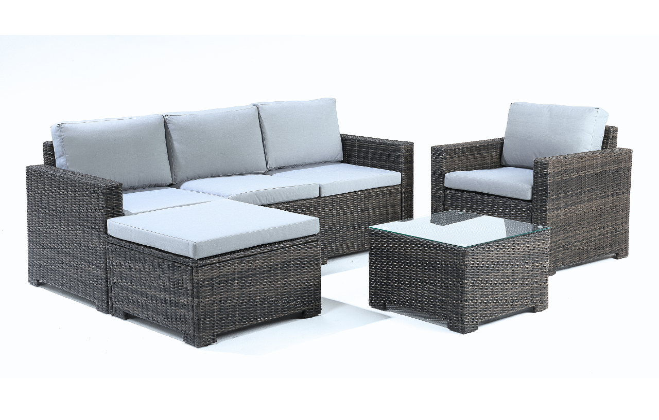 Marbella Grey 5 Seat Chaise Garden Sofa & Armchair Lounge Set