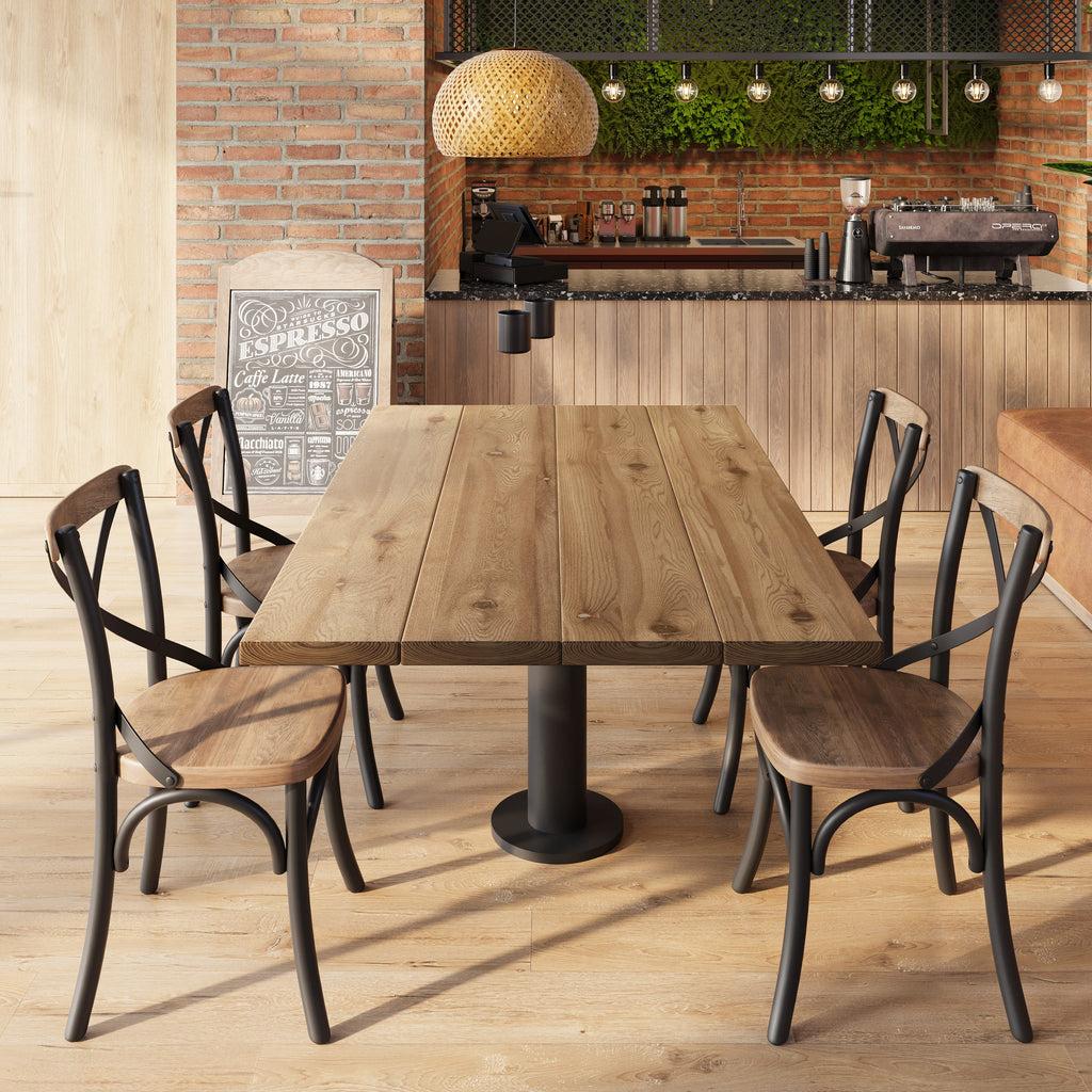 Solid Wood Dining Tables With Pole Leg For Cafes and Restaurants (Bulk Order)