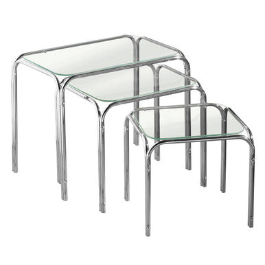 Silver Metal Frame & Clear Glass Top Nest Of 3 Tables, Jordan