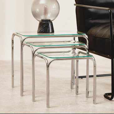 Silver Metal Frame & Clear Glass Top Nest Of 3 Tables, Jordan