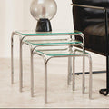Silver Metal Frame & Clear Glass Top Nest Of 3 Tables, Jordan