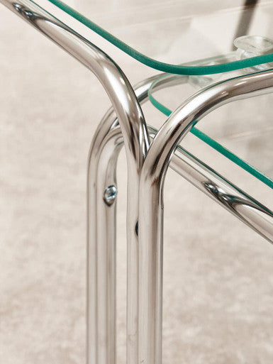 Silver Metal Frame & Clear Glass Top Nest Of 3 Tables, Jordan
