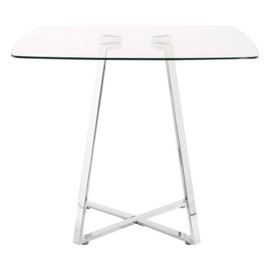 Clear Glass Square Dining Table With Silver Metal Base, Metropolitan
