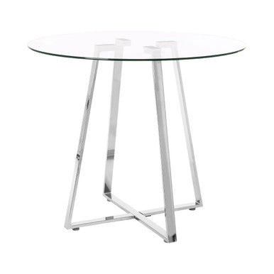 Silver Round Glass Top & Steel Frame Dining Table, Metropolitan