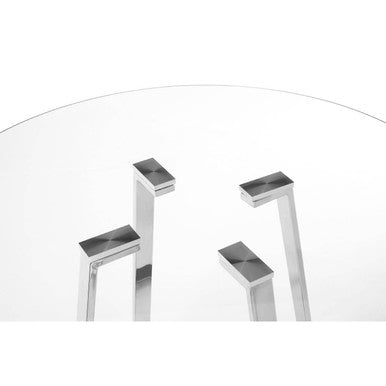 Silver Round Glass Top & Steel Frame Dining Table, Metropolitan