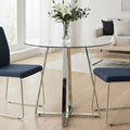 Silver Round Glass Top & Steel Frame Dining Table, Metropolitan