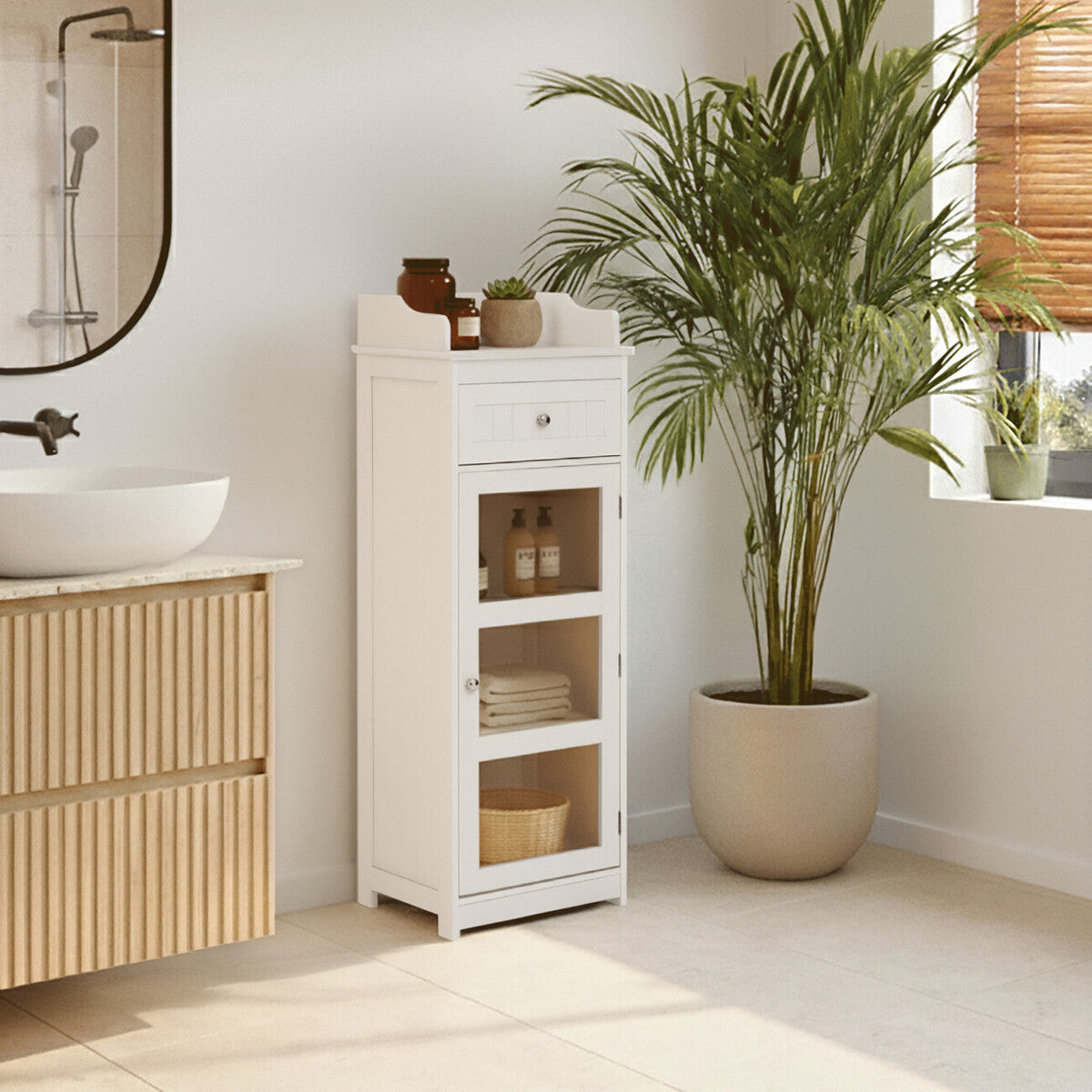 Portland Glass Door Floor Standing Cabinet