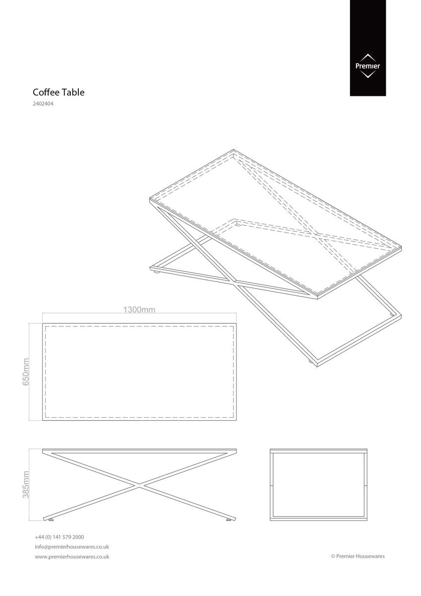 Clear Glass Top Coffee Table With Glistening Silver Stainless Steel Cross Base, Montril