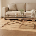 Clear Glass Top Coffee Table With Glistening Silver Stainless Steel Cross Base, Montril