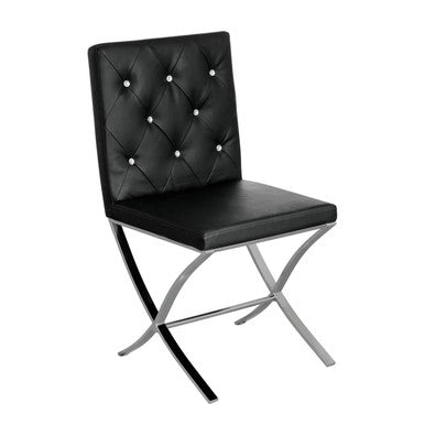 Diamante Black Leather Chair With Stainless Steel Cross Legs