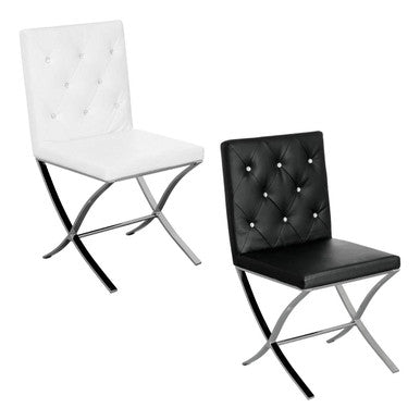 Diamante Black Leather Chair With Stainless Steel Cross Legs