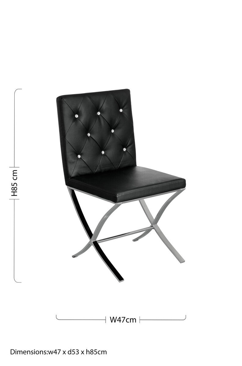 Diamante Black Leather Chair With Stainless Steel Cross Legs