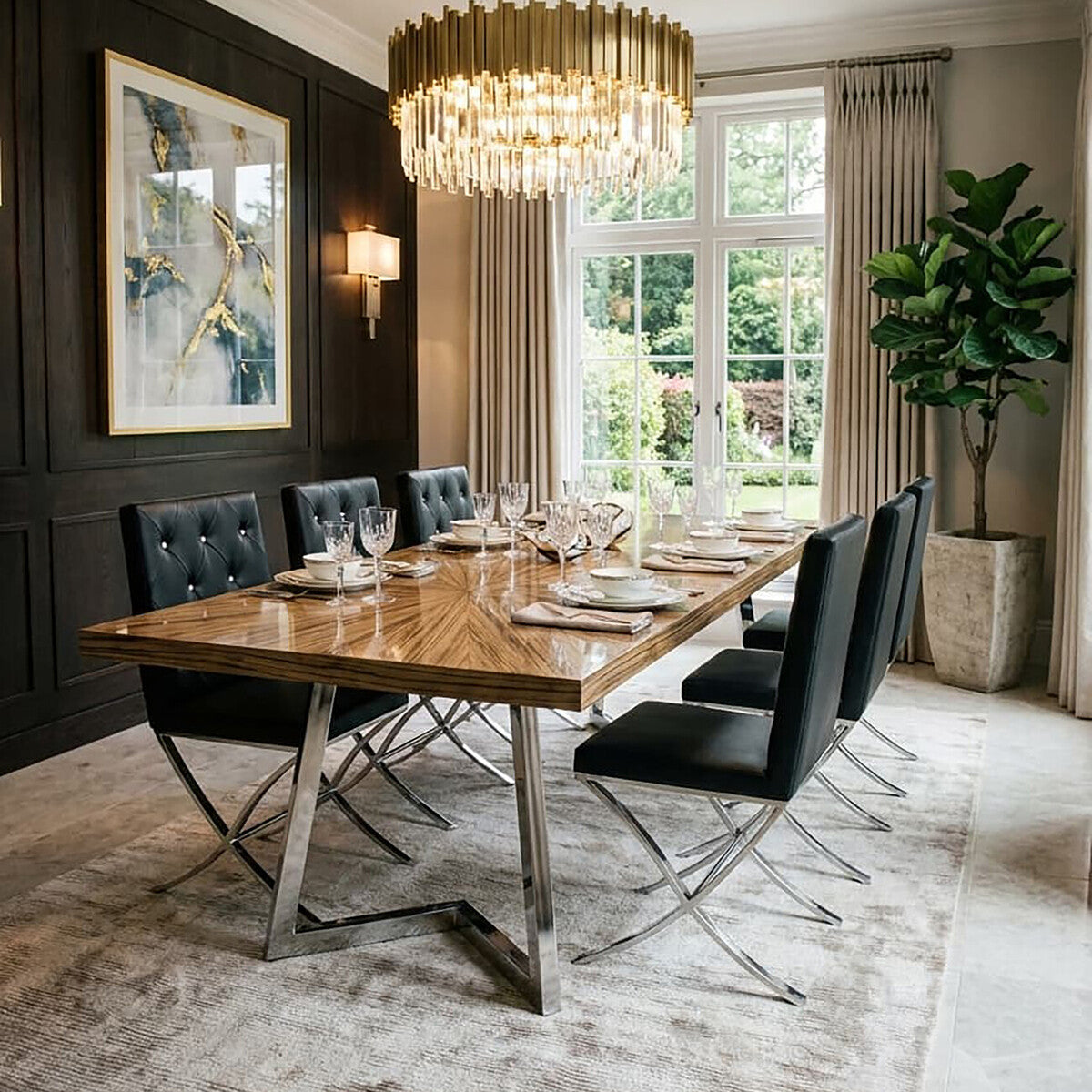 Diamante Black Leather Chair With Stainless Steel Cross Legs