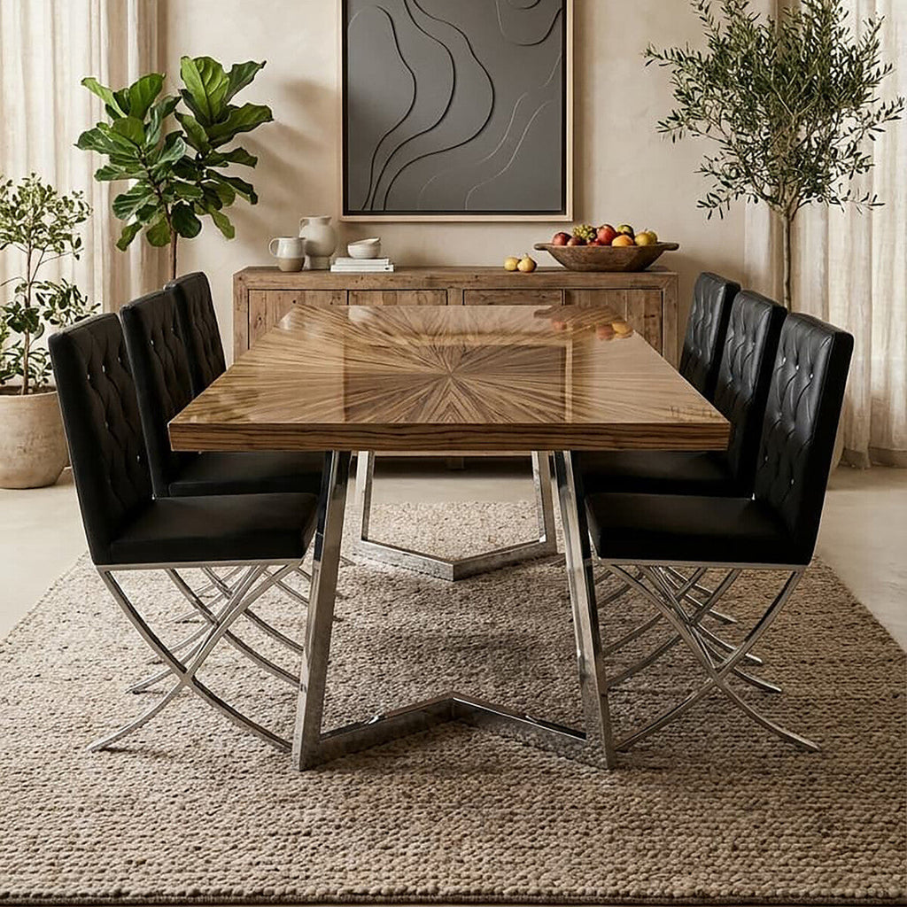 Diamante Black Leather Chair With Stainless Steel Cross Legs