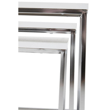 Matte White Top Nest Of 3 Tables With Chrome Frame, Fulton