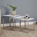 Matte White Top Nest Of 3 Tables With Chrome Frame, Fulton