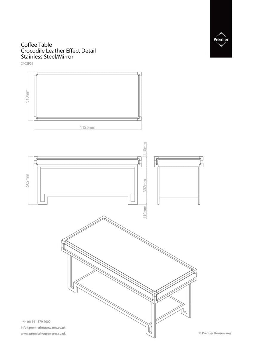 Carla Crocodile Leather Coffee Table