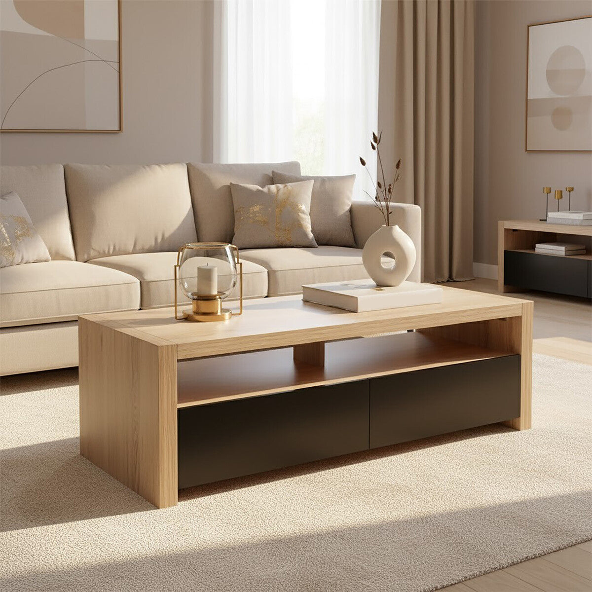 Loki 2 Drawers & 1 Shelf Coffee Table