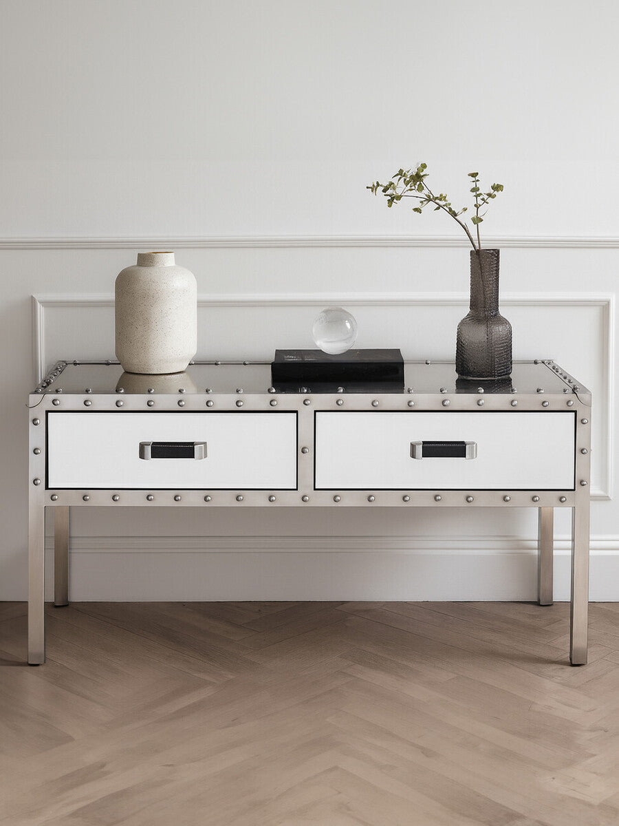 Rivet Glass Industrial Coffee Table
