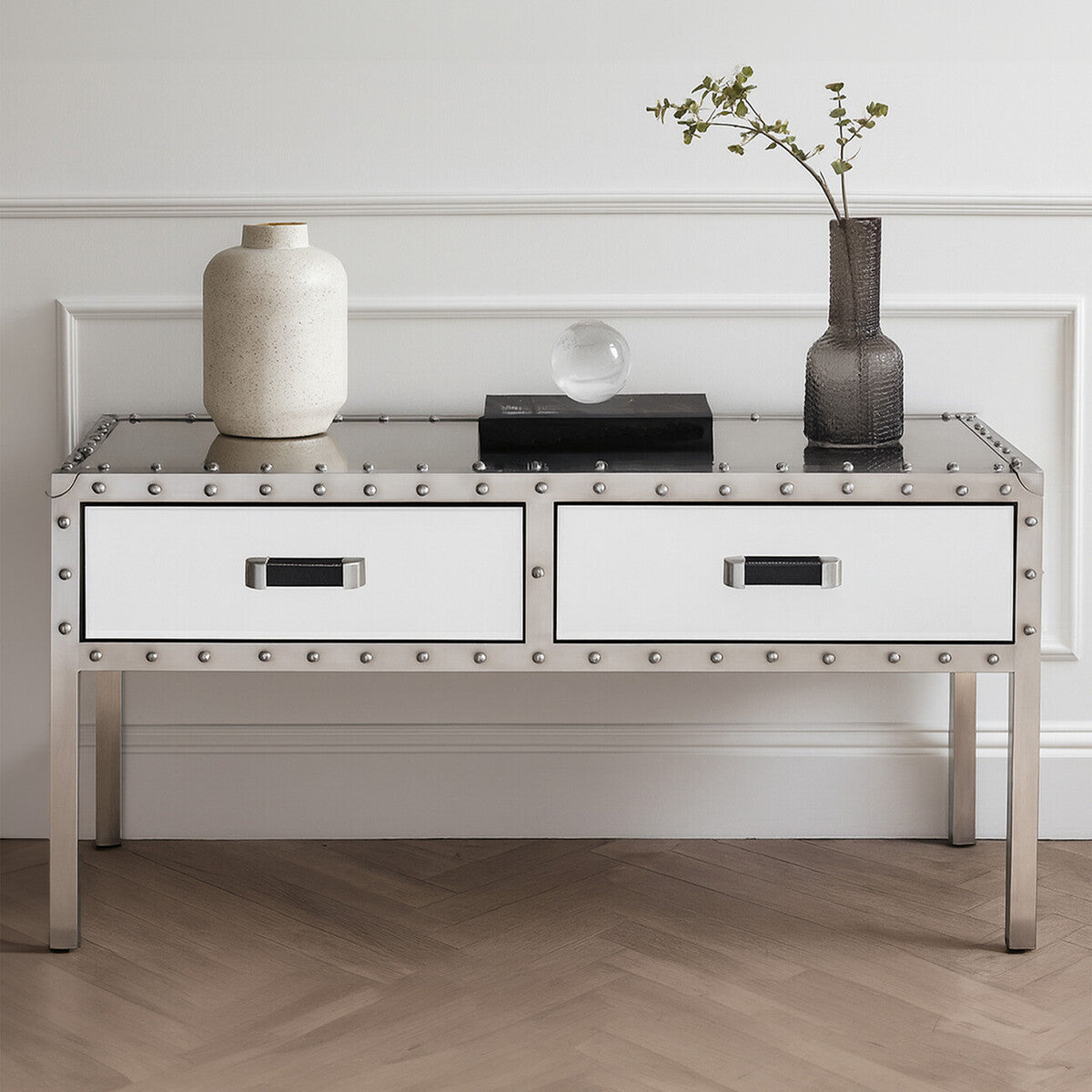 Rivet Glass Industrial Coffee Table