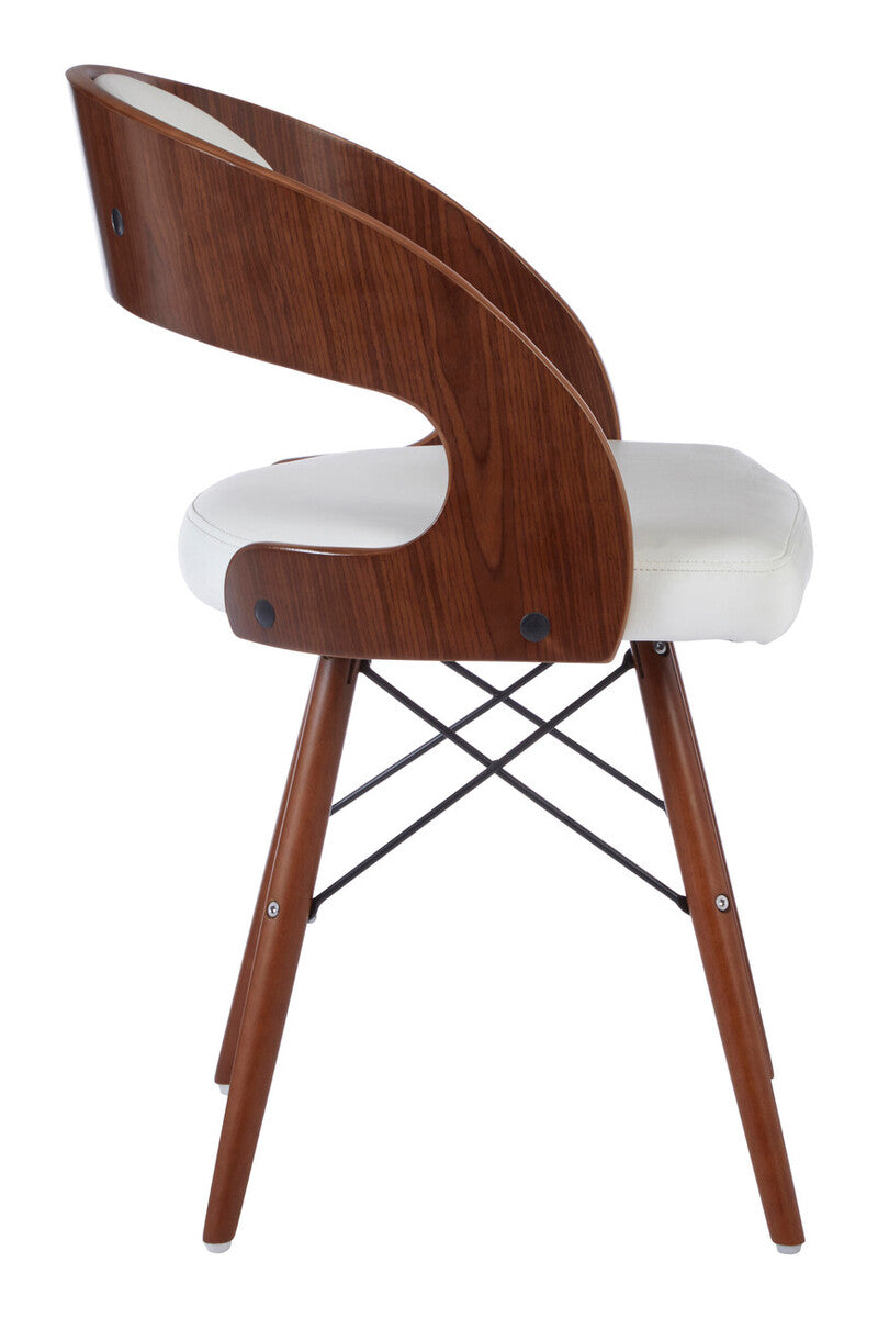 Parkar White Leather Chair With Curved Back