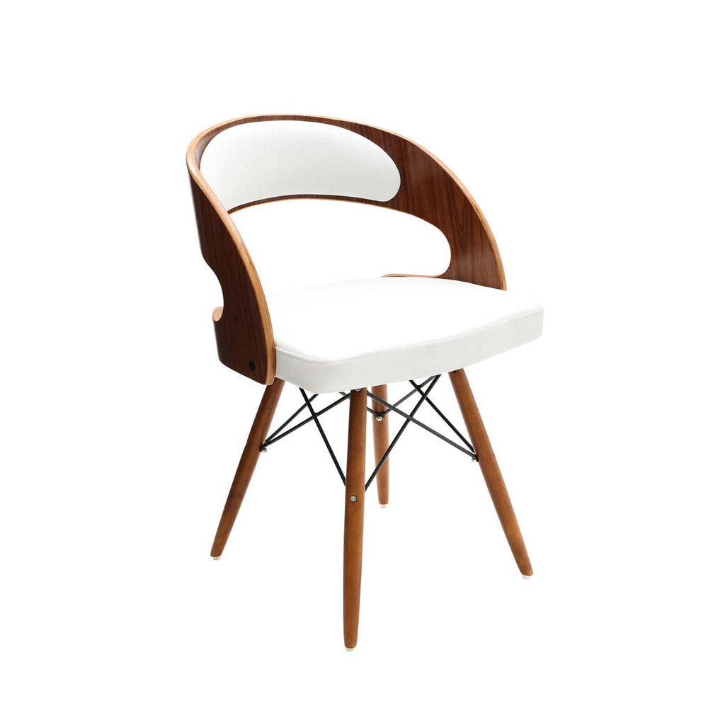 Parkar White Leather Chair With Curved Back