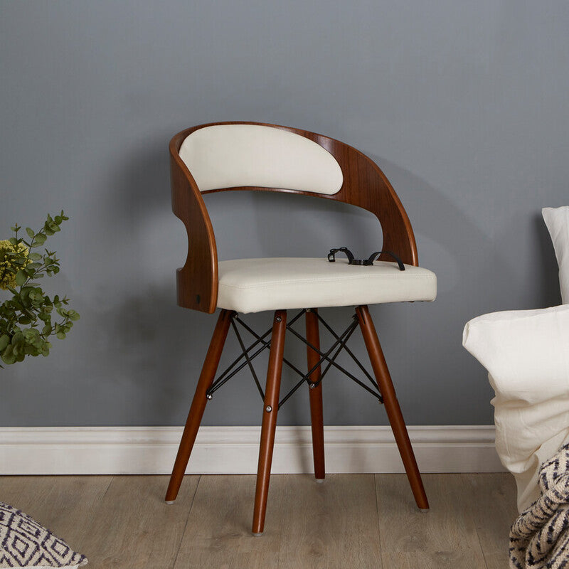 Parkar White Leather Chair With Curved Back