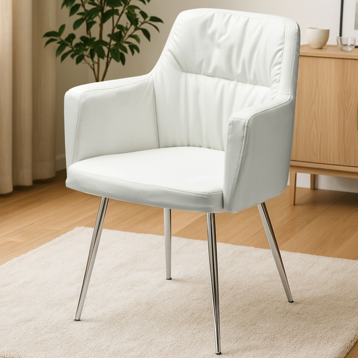 Merrik White Leather Dining Chair