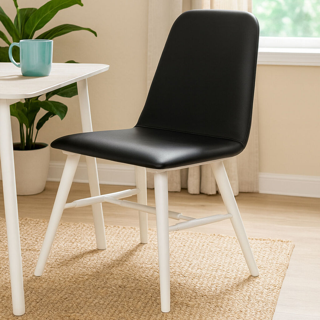 Cassy Black Leather Dining Chair With White Legs