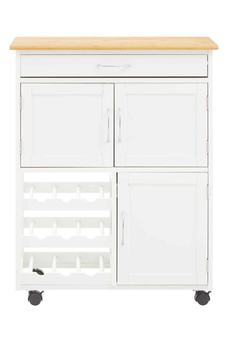 Harlow White & Bamboo Top Kitchen Trolley