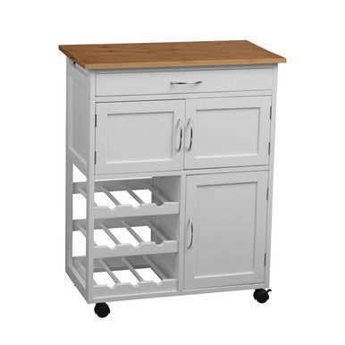 Harlow White & Bamboo Top Kitchen Trolley