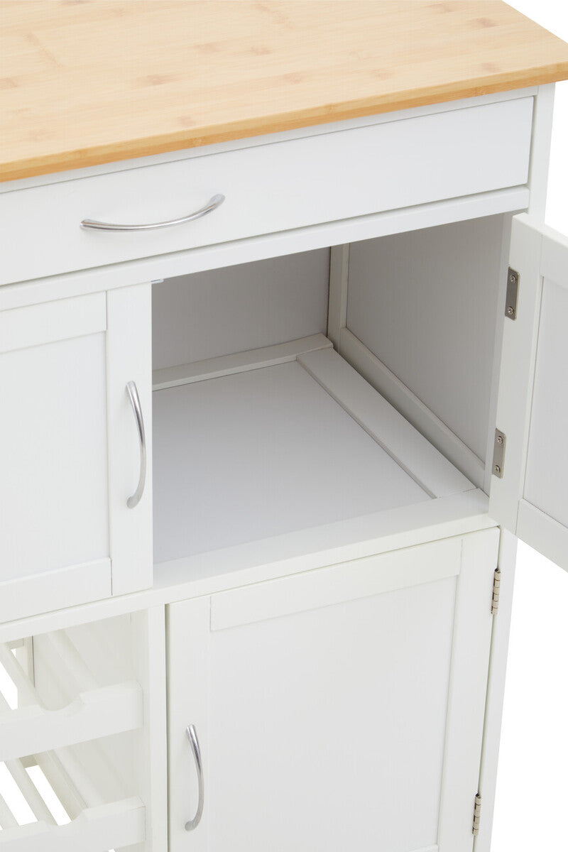 Harlow White & Bamboo Top Kitchen Trolley