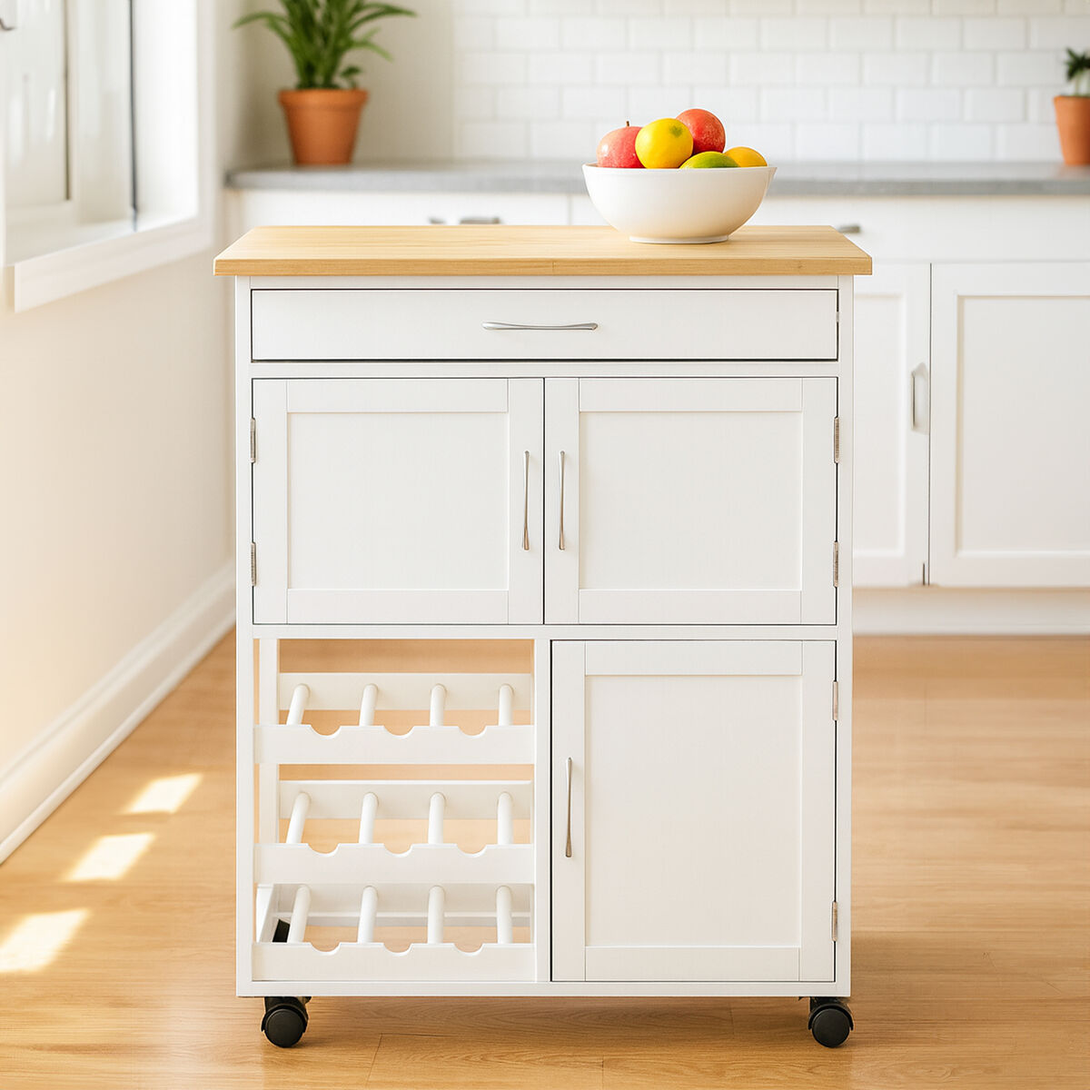 Harlow White & Bamboo Top Kitchen Trolley