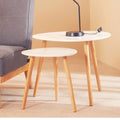 White High Gloss Top Nest Of 2 Tables With Natural Wood Legs, Nostra