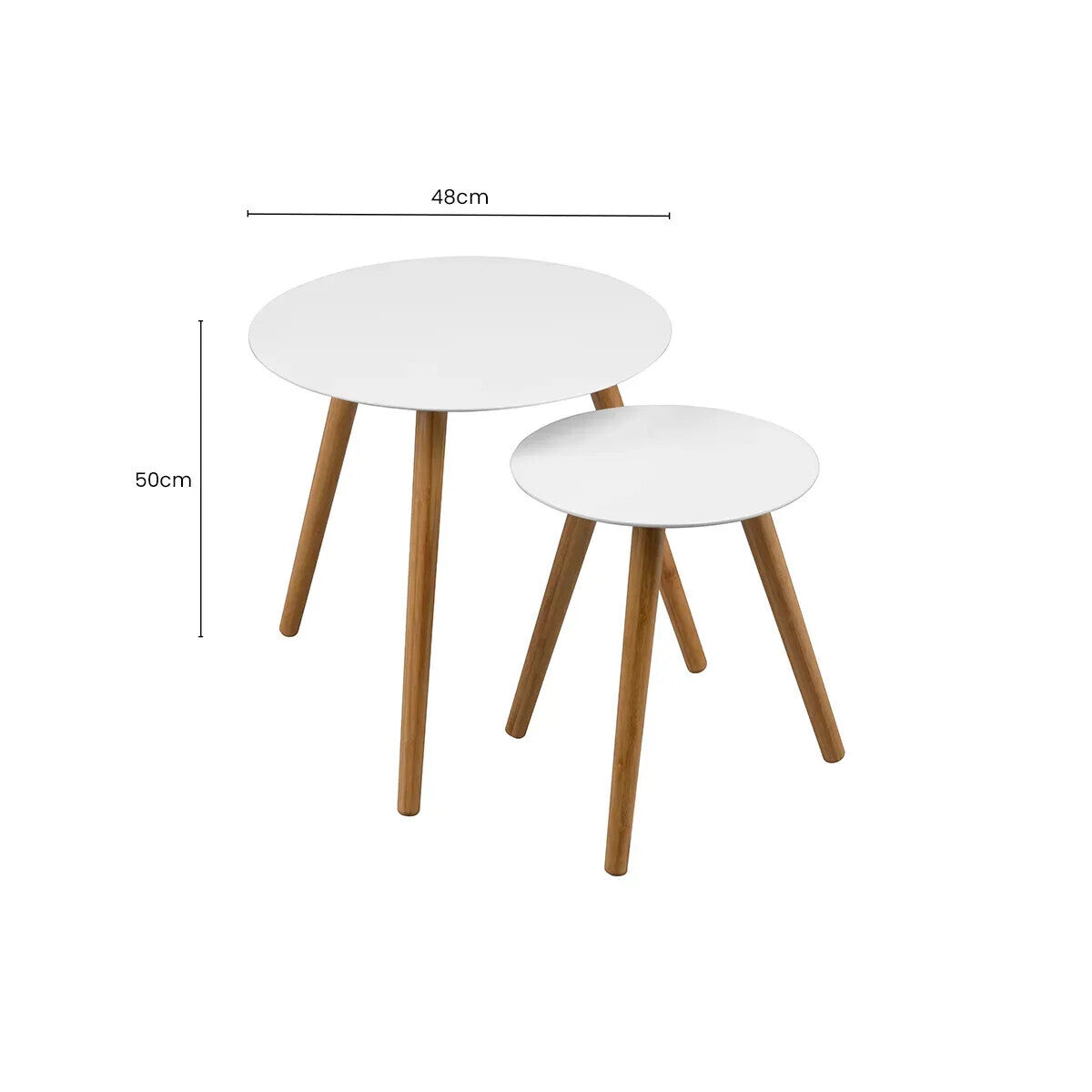 White High Gloss Round Top Nest Of 2 Tables With Natural Wood Legs, Nostra